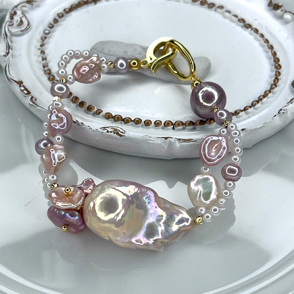 🔥🔥 Handmade Premium Freshwater Flameball Keshi Edison Pearl Braided Bracelet - Picture 1 of 3